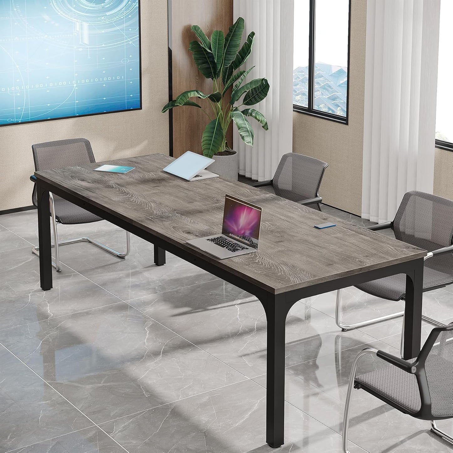 Tribesigns 6.5FT Conference Table, 78.7 Inche Rectangle Meeting Seminar Table, Large Business Tables for 6-8 People (Only Table) (Gray+Black)
