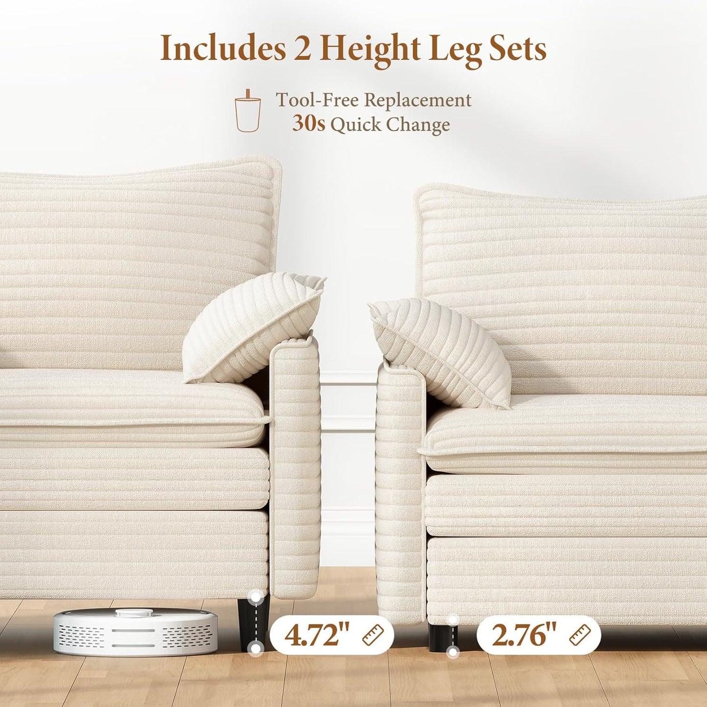 Vesgantti Large Modular Sectional Sofa, Big Comfy Cloud Couch with Ottoman Deep Seat Corduroy Cloud Sofa, 9 Seater Large Sectional Couches for Living Room, Bedroom and Apartment, Beige