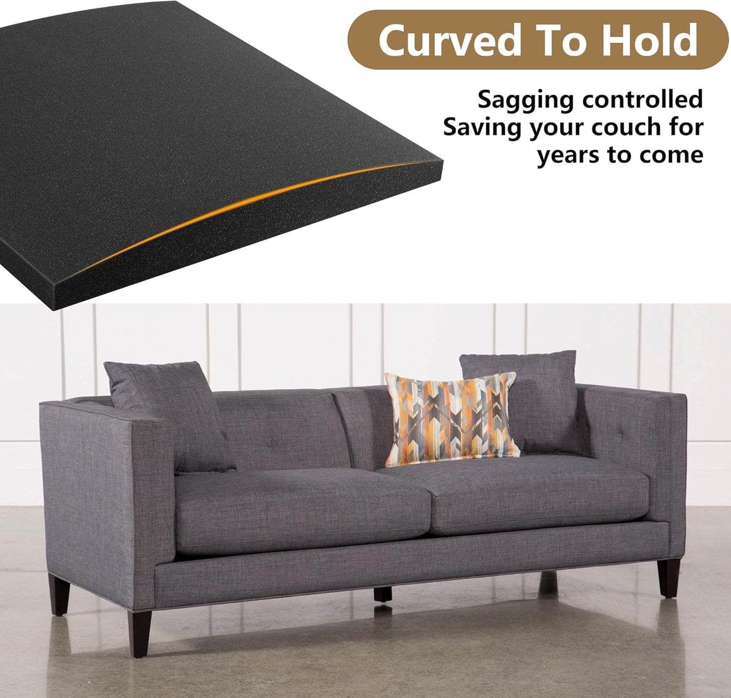 moonoom 22"x22" Couch Cushion Support, Black Sofa Cushion Sagging Repair, Curved High Density Foam Replacement for Furniture Sagging Seat Sectional Loveseat Chair (3 Pcs)