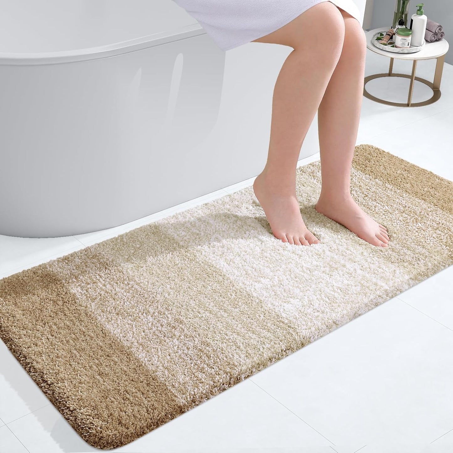 OLANLY Bathroom Runner Rugs 47x20, Extra Soft Absorbent Microfiber Bath Rugs, Rubber Backing, Quick Dry, Machine Washable Bath Mats for Bathroom Floor, Tub and Shower, Home Decor Accessories, Tan