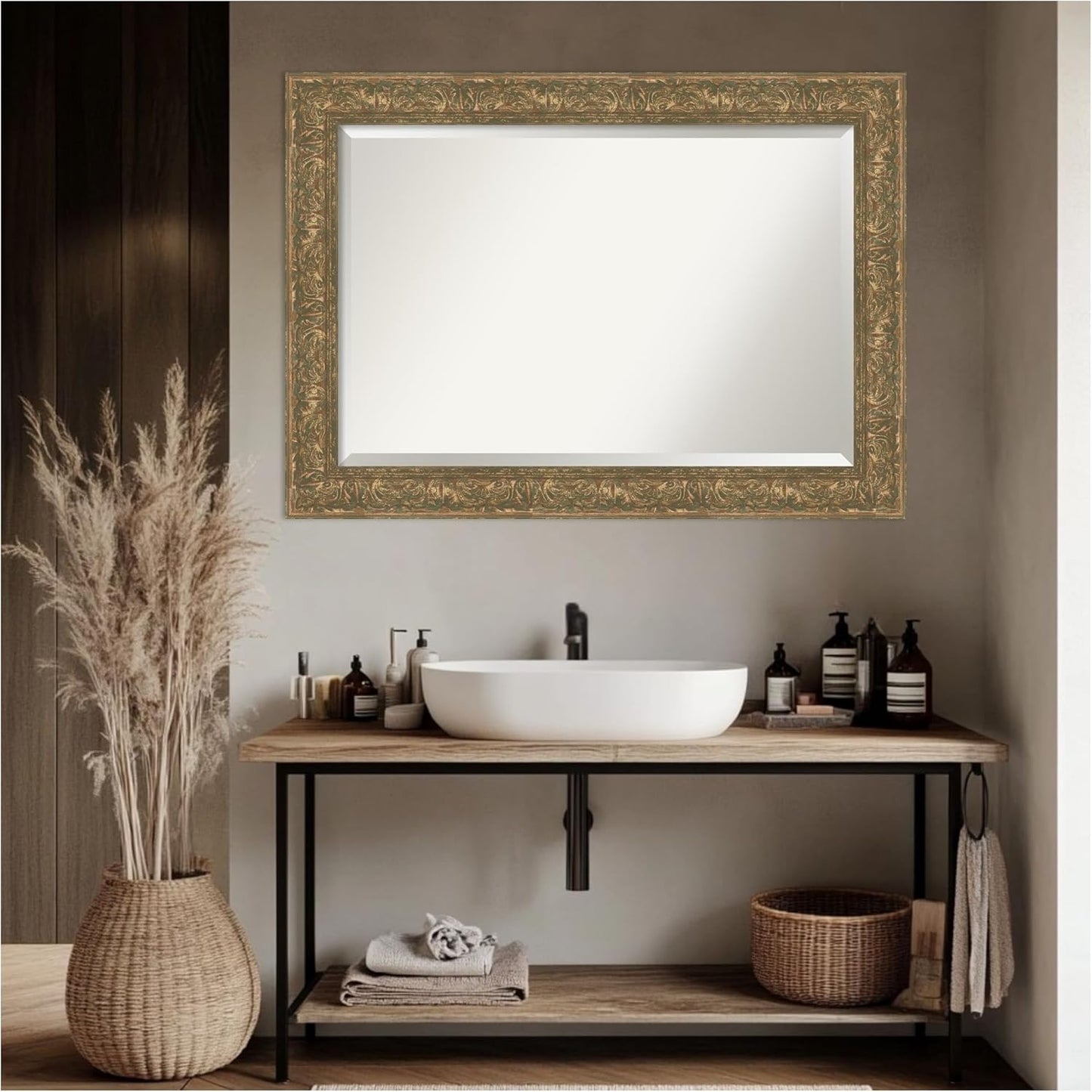 Amanti Art Bronze Bathroom Mirror for Over Sink, 31x43 Luxe Bronze Gold Rectangle Vanity Mirror, Large Traditional Frame, Hangs Horizonally and Vertically, Bathroom Wall Decor, Beveled Edge