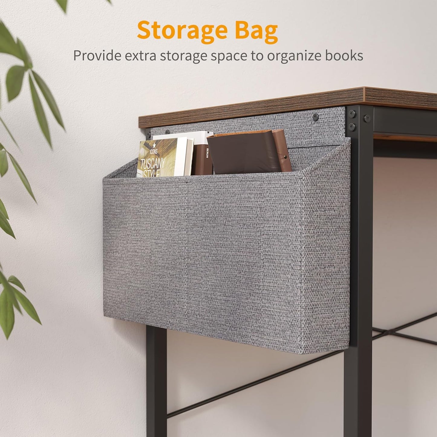 Cubiker Computer Desk 55 inch Home Office Writing Study Desk, Modern Simple Style Laptop Table with Storage Bag, Brown