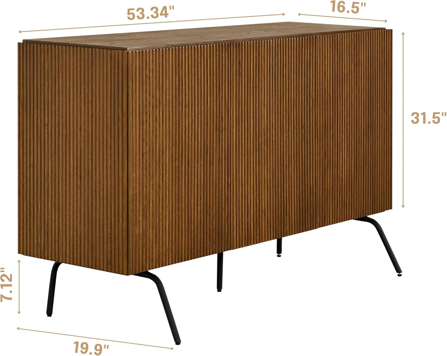 NTC Veil Modern Sideboard with 3 Doors, Buffet Cabinet with Vertical Groove Design and Metal Legs, Storage Cabinet for Living Room, and Hallway, Effortless Assembly - Rustic Oak