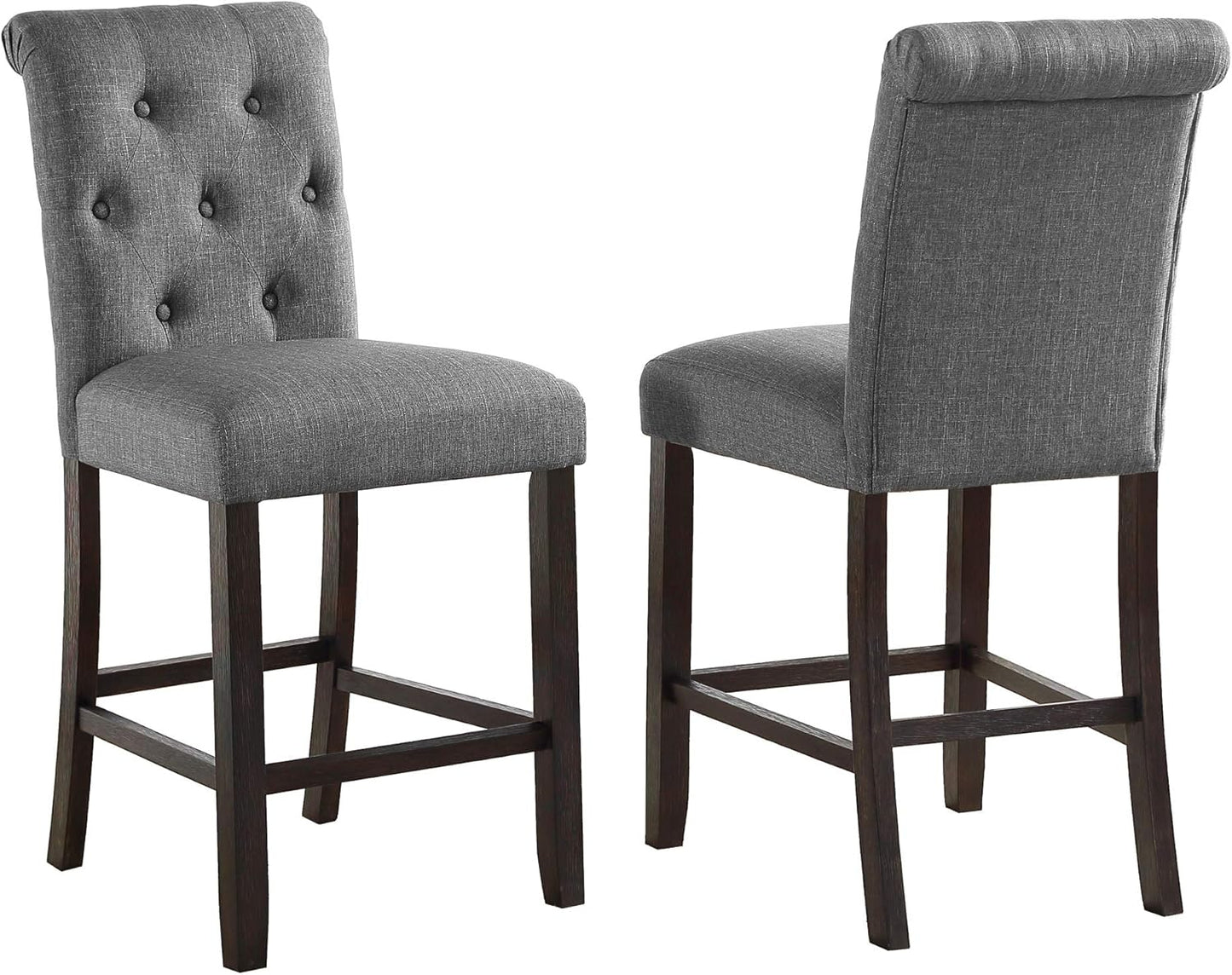 Roundhill Furniture Hendley Solid Wood Tufted Counter Height Stools, Set of 2, Gray