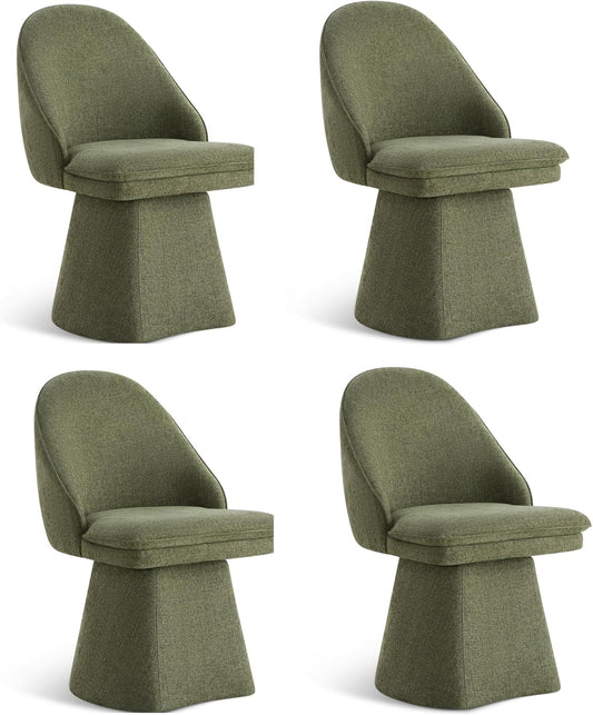 Swivel Dining Chairs Modern Desk Chair Upholstered Linen Fabric Side Chair for Kitchen Dining Room Bedroom,Moss Green,4 Box