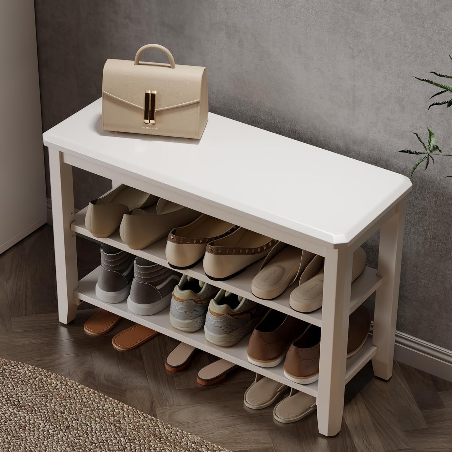 Wood Shoe Rack Bench for Entryway, 2 Tier Shoe Rack for Front Door Entrance, Shoe Bench with Shoe Storage for Entryway, Bedroom, 31.5"