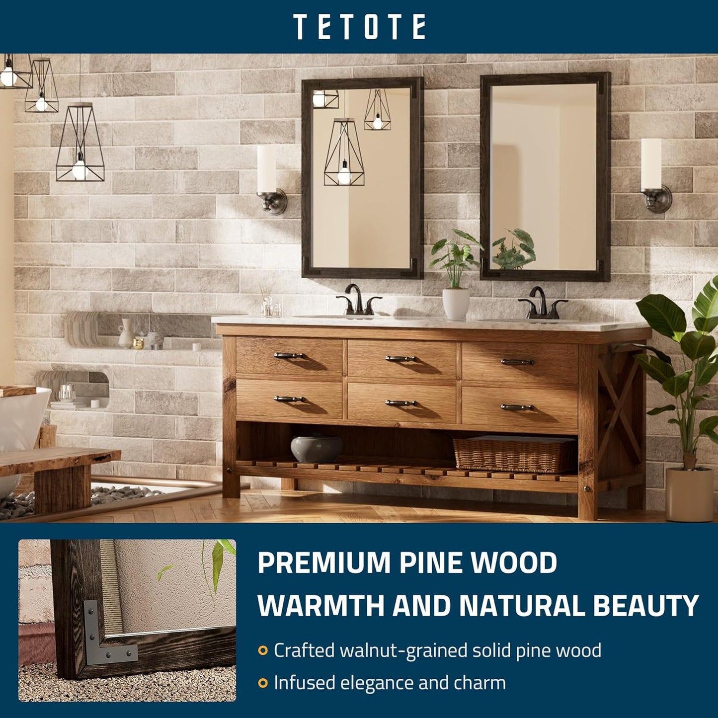 TETOTE 24 x 36 Black Wood Framed Mirror for Bathroom Wall/Bedroom/Living Room/Entryway Farmhouse Rustic Bathroom Vanity Mirror Waterproof (Horizontal/Vertical Mounted)