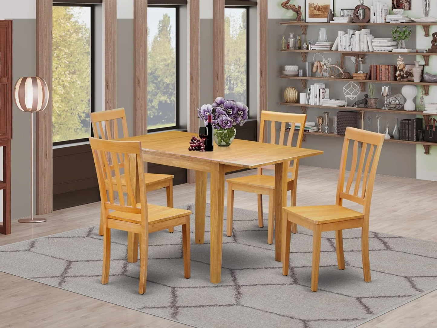 East West Furniture NDAN5-OAK-W 5 Piece Dining Table Set for 4 Includes a Rectangle Kitchen Table with Dropleaf and 4 Dining Room Chairs, 30x48 Inch, Oak