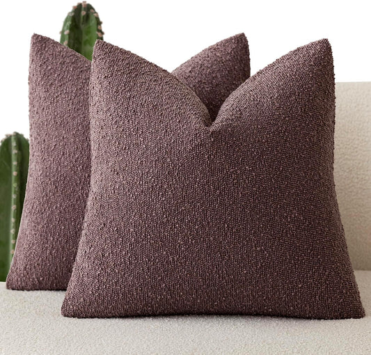 Foindtower Set of 2, Decorative Textured Boucle Throw Pillow Covers Accent Solid Pillow Cases Soft Cozy Couch Cushion Case for Chair Sofa Bedroom Living Room Home Decor 24x24 Inch Dark Purple