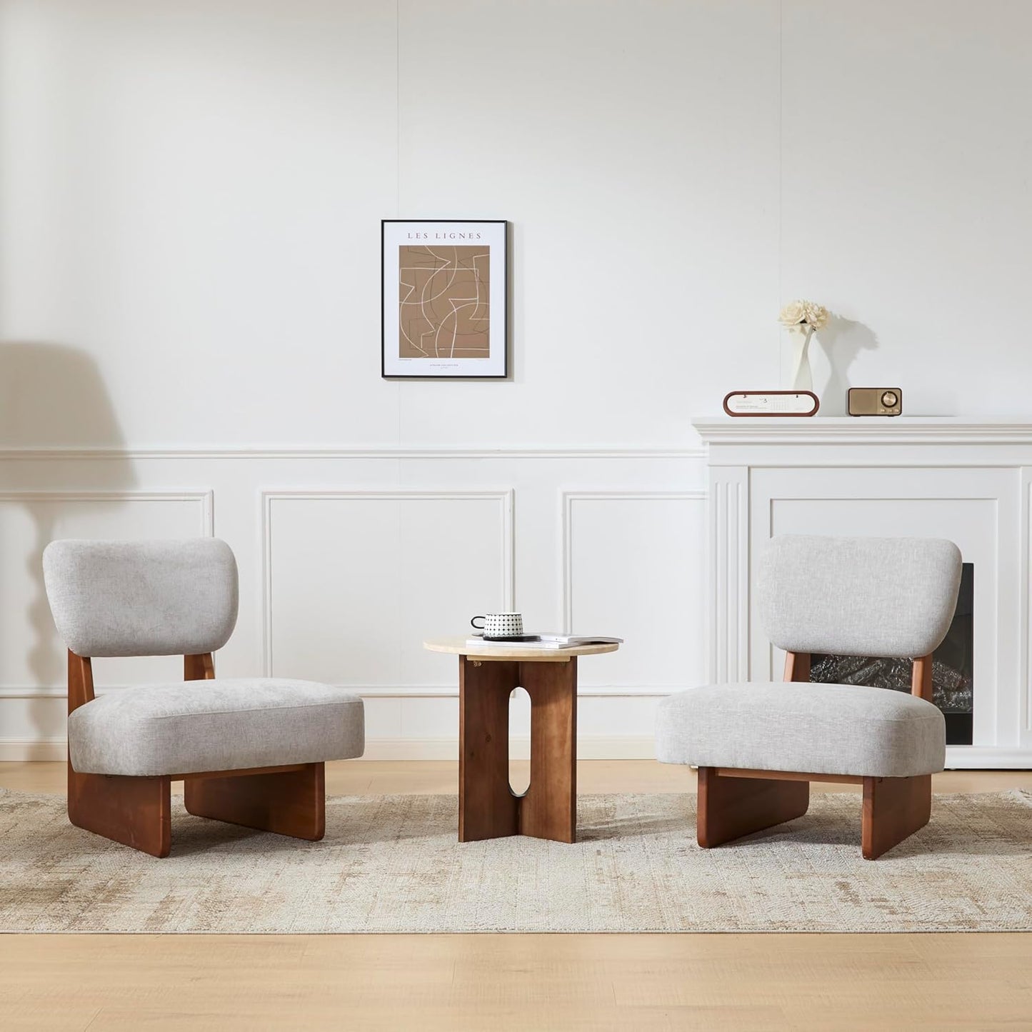 Christopher Knight Home Mores Low Profile Accent Chair Set of 2, Modern Living Room Armless Lounge Chair, Fabric Comfy Reading Chair for Bedroom, Wooden Frame and Thick Padded Seat, Walnut+Gray