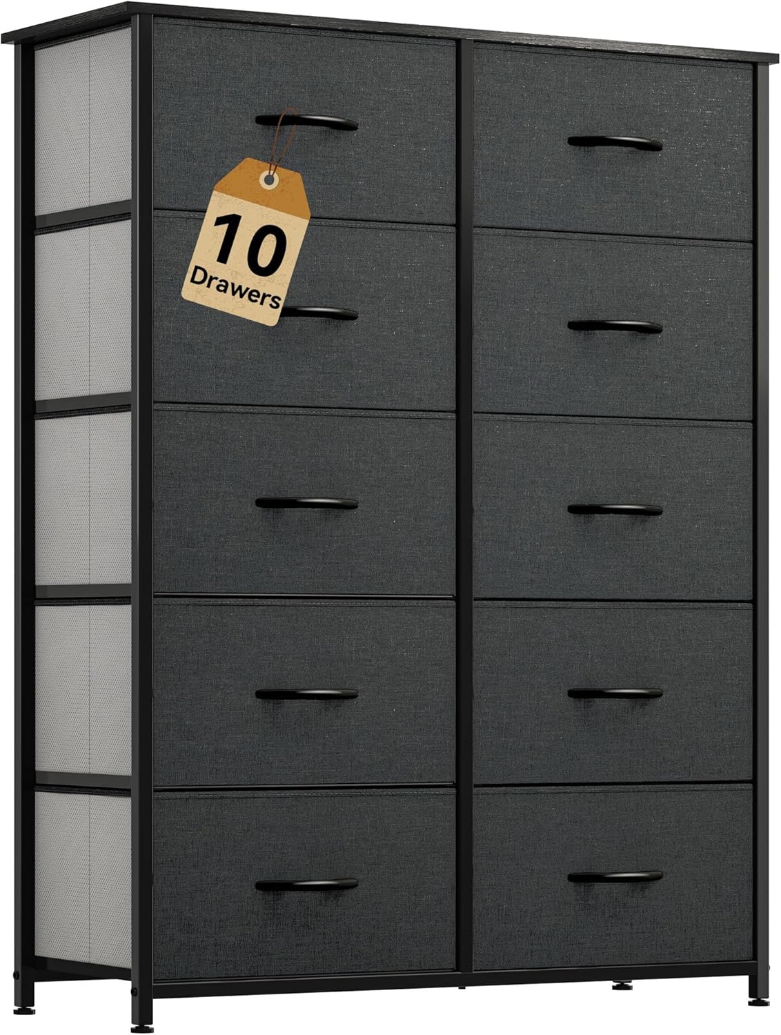 DWVO 10 Drawer Dresser - Fabric Storage Tower, Organizer Unit for Bedroom, Living Room, Hallway, Closets - Sturdy Steel Frame, Wooden Top & Easy Pull Fabric Bins