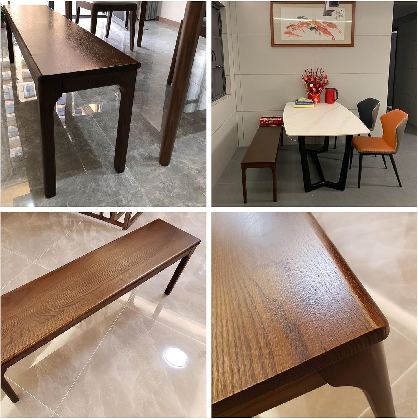 Dining Bench, Wood Bench Solid Oak Wooden Bench Indoor Dining Room Table Home Bedroom Bed End Restaurant Modern Hallway Furniture (Walnut Color, 60" W x 13.8" D x 17.7" H)