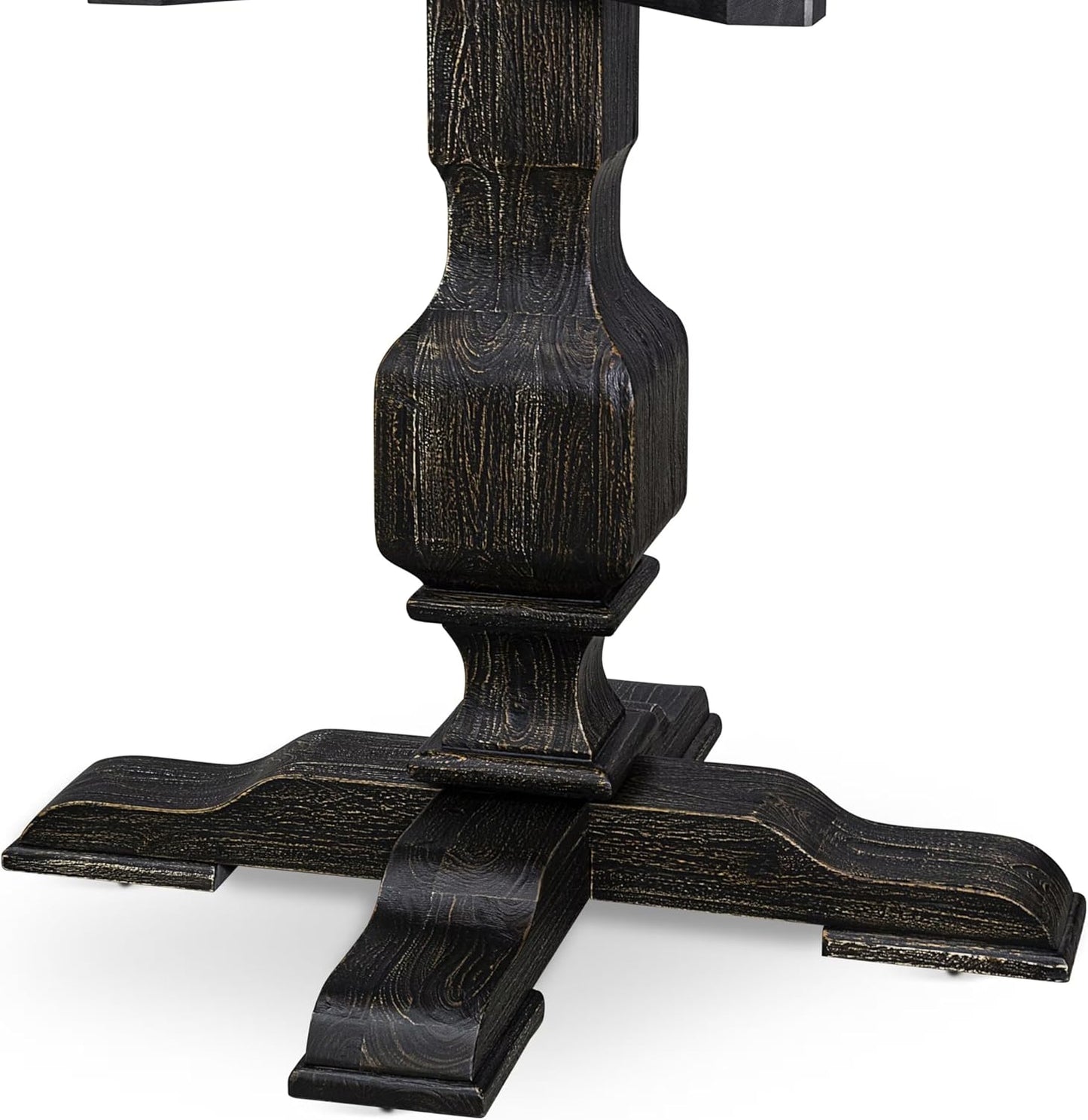 F53-11-TP - Wood Dining Table with Acacia Wood Round Tabletop, Sand Blasted Black Finish