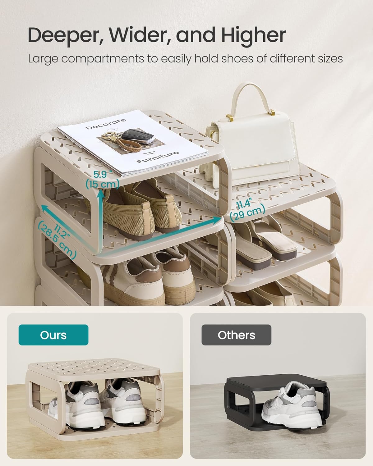 SONGMICS Shoe Rack, Shoe Organizer, 12 Shelves, Shoe Storage, Narrow Shoe Shelf, Open Shelf for Entryway, Living Room, Bathroom, Space-Saving, Cappuccino Beige ULPC038K01