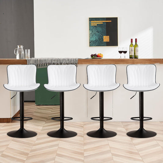 YOUNIKE White Bar Stools Set of 4 Modern Swivel Counter Height Bar Chair with Back Adjustable Kitchen Island Faux Leather Padded Barstools taburetes de bar Breakfast sillas para barra de cocina 4PCS