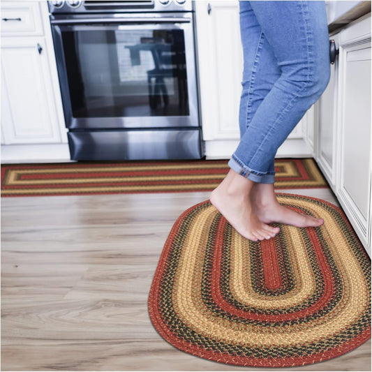 Highland Multicolor Jute Braided Oval Rug, 20x30 - Warm Country and Lodge Decor, Perfect for Laundry Rooms, Kitchens and Entryways - Reversible and Easy to Clean