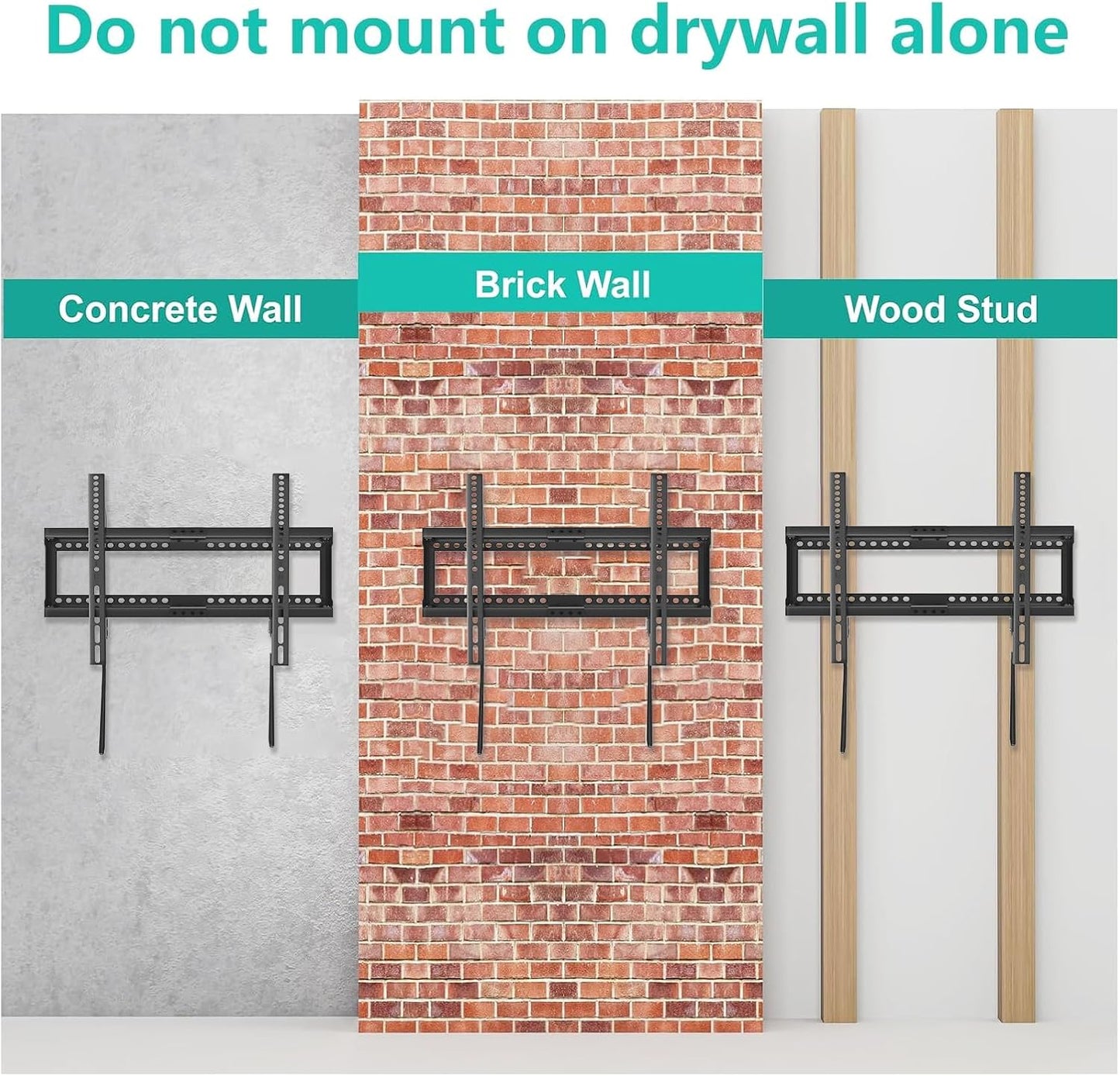 WALI TV Wall Mount Bracket for 37-90 Inch Flat Curved TVs up to 165 lbs, Low Profile Wall Mount Holds Your TV 1.1 Inch from The Wall, Mounting Holes up to 600x400mm (TTM-2), Black