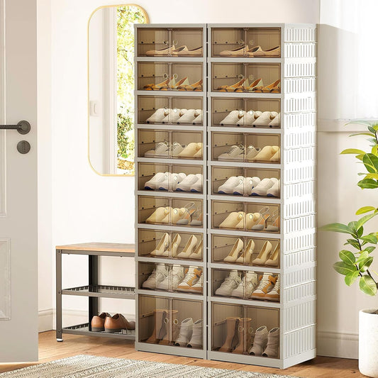 ELPHECO 9 Tier 36 Pairs Large Shoe Rack Organizer - Foldable Sneaker Cabinet Bins, Stackable Shoe Storage Shelf, Collapsible Shoe Cabinet with Double Doors for Entryway