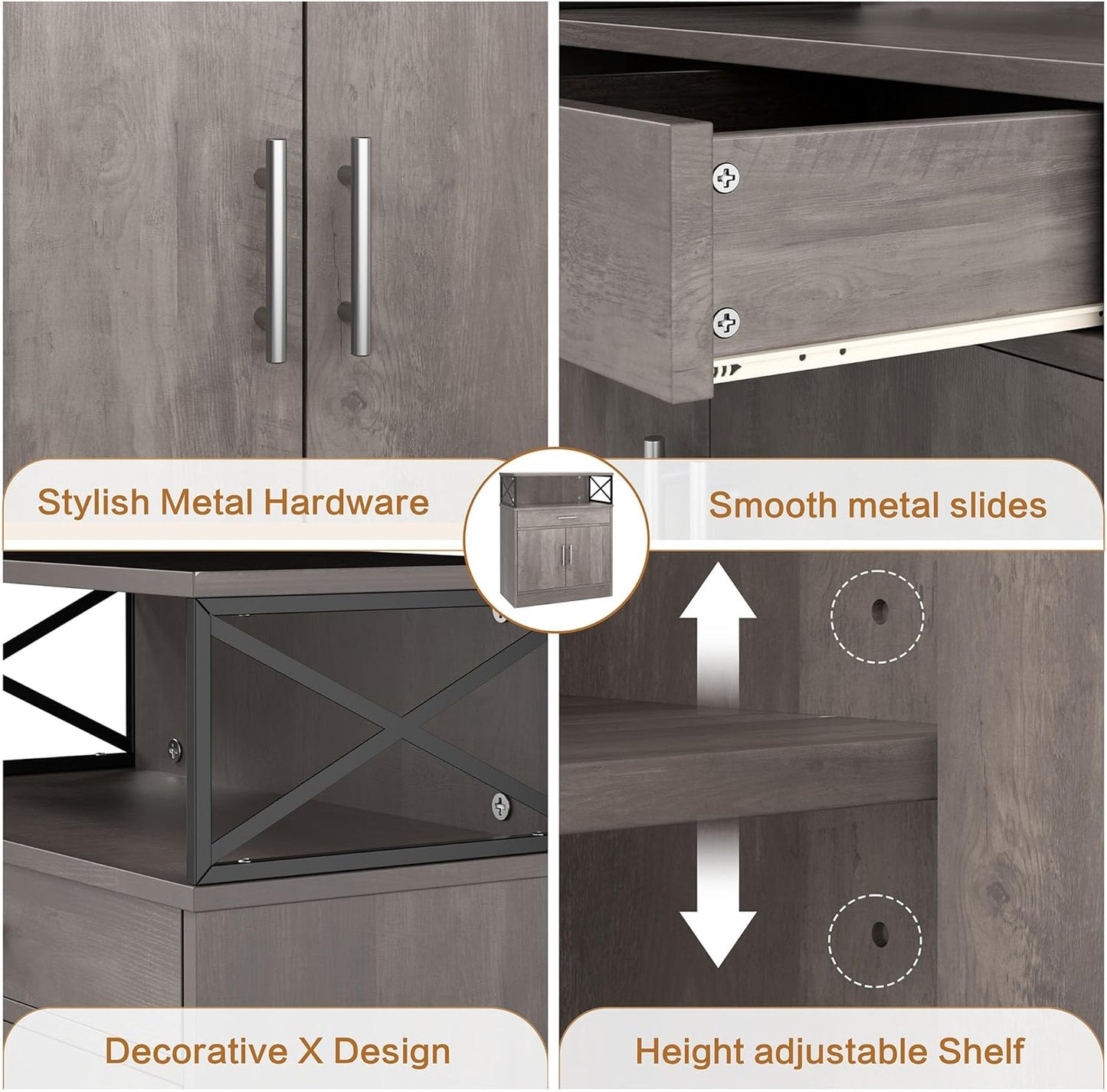 Shintenchi Kitchen Buffet Cabinet with Adjustable Shelf, Modern Kitchen Storage Cabinet,Farmhouse Coffee Bar Cabinet（Ash Grey）