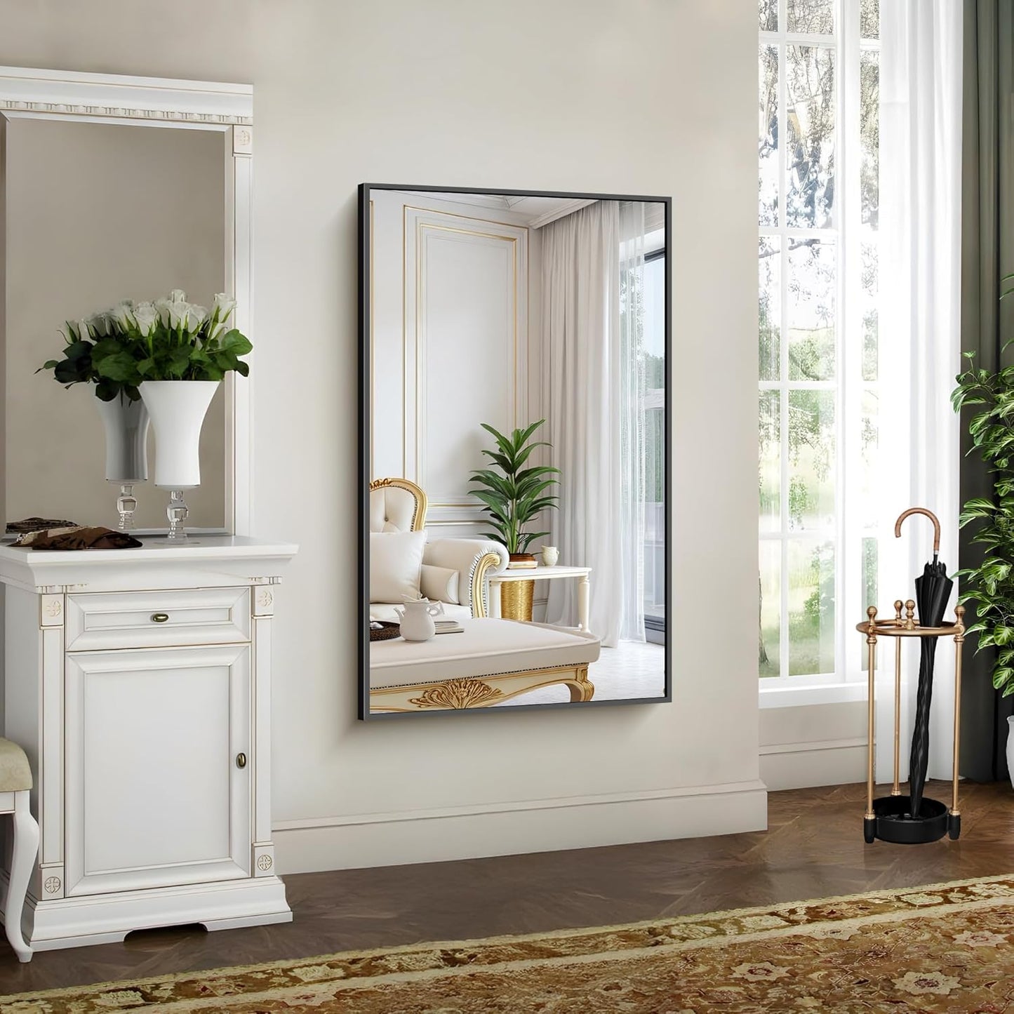 YIROMAN Bathroom Mirror 50"x30", Large Matte Black Bathroom Mirror for Over Sink with Aluminum Frame, Rectangular Vanity Mirror with Right Angle, Wall Mirror Hangs Horizontal or Vertical, Shatterproof