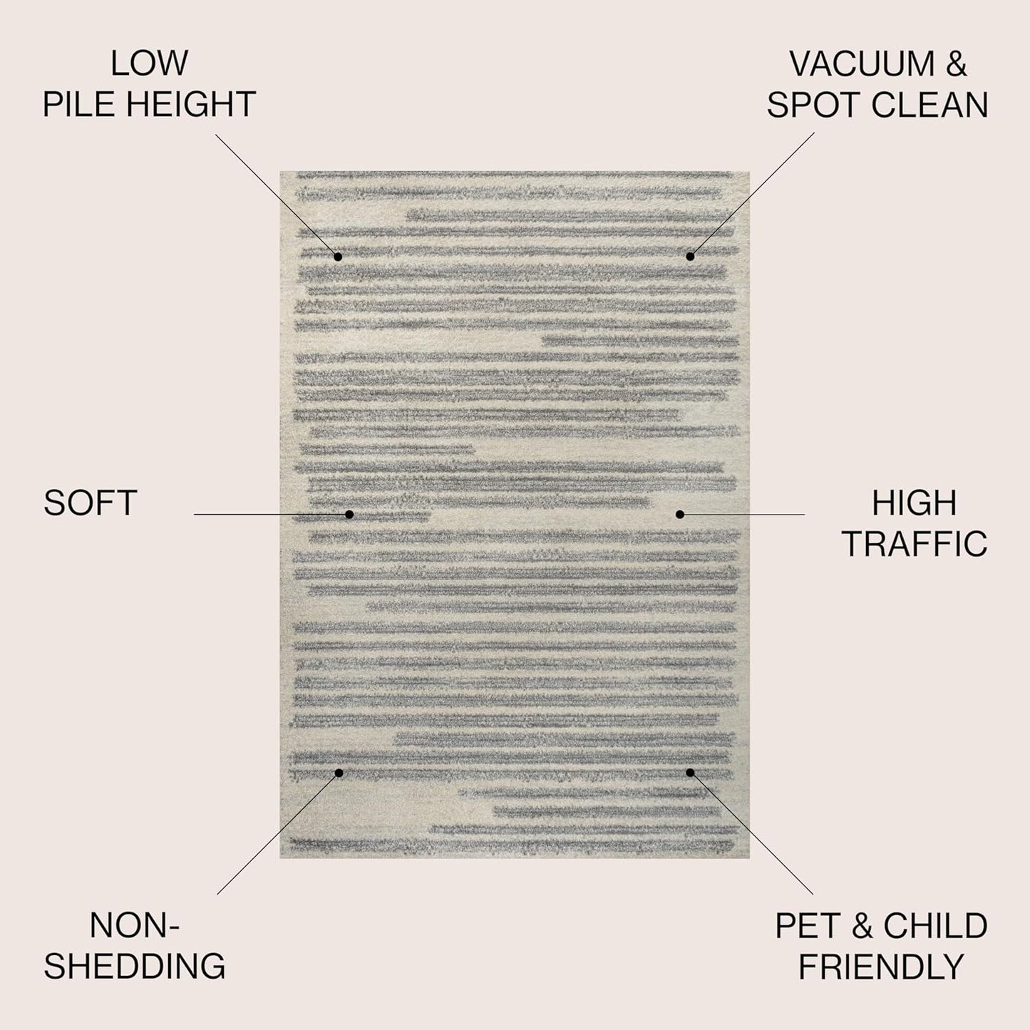 JONATHAN Y Khalil Modern Berber Stripe Cream/Gray Indoor Area Rug, 4x6, Contemporary, Bohemian, Easy-Cleaning for Living Room, Bedroom, Kitchen, Pet Friendly, Non-Shedding (MOH207C-4)