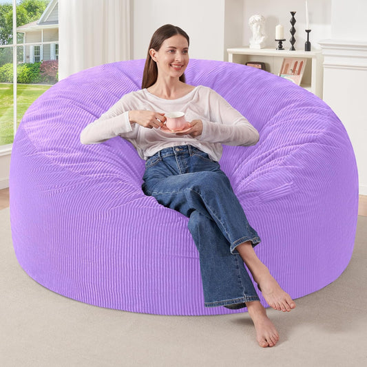 HABUTWAY 5FT Bean Bag Chair,Giant Bean Bag Chairs for Adults,Big Bean Bags with Memory Foam Filled, Large Beanbag Chairs with Soft Corduroy Cover-Purple