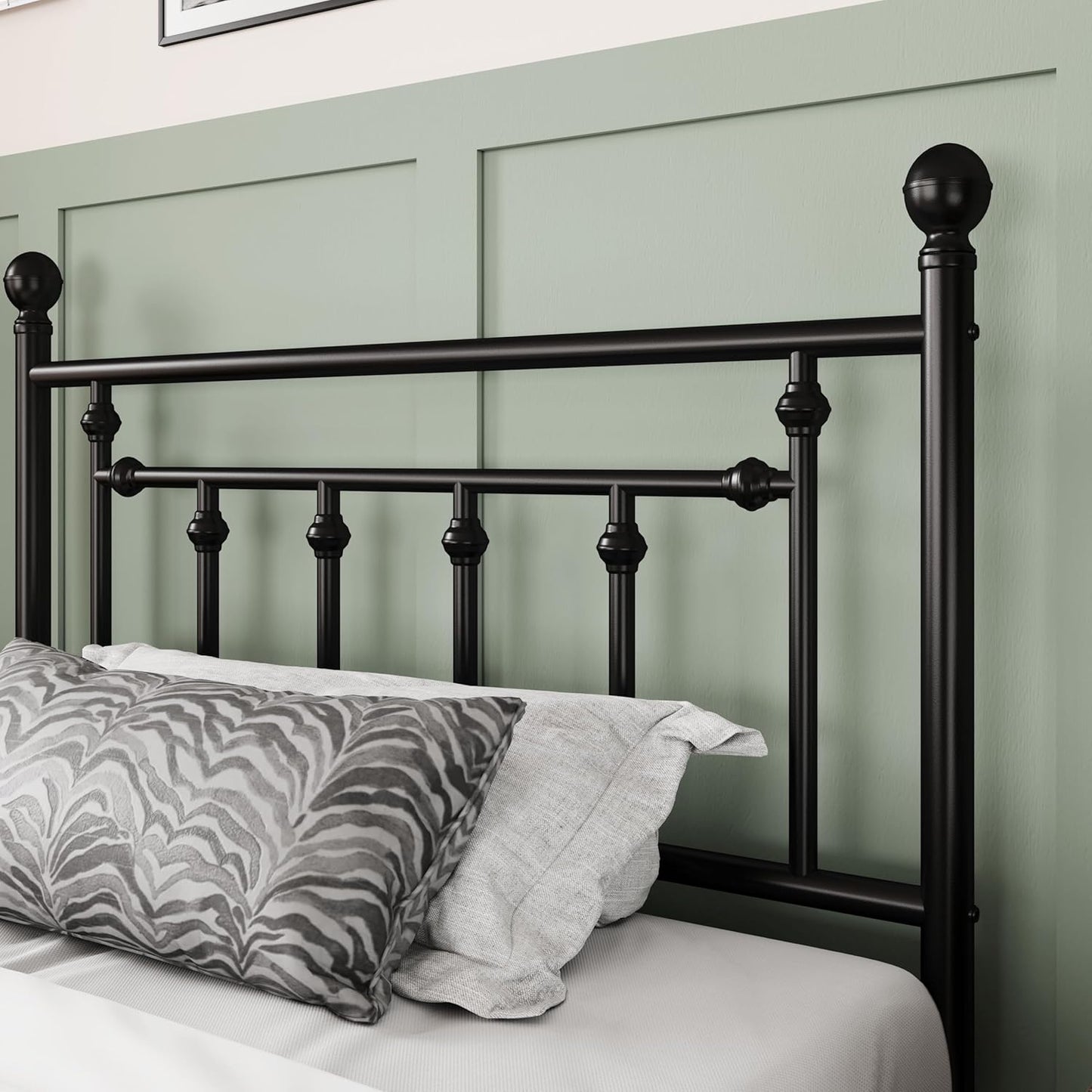 Allewie 14 Inch Twin Size Metal Platform Bed Frame with Victorian Vintage Headboard and Footboard/Mattress Foundation/Under Bed Storage/No Box Spring Needed/Easy Assembly/Noise Free/Black