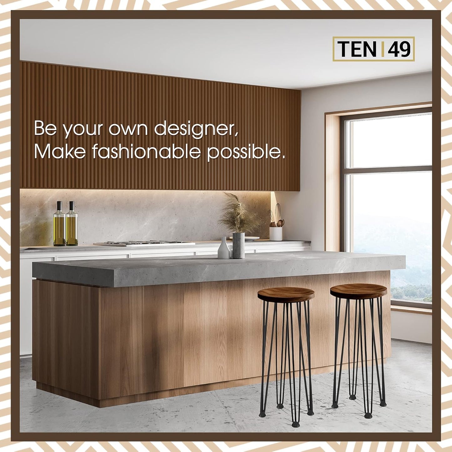 TEN49 Heavy Duty Hairpin Furniture Leg - 34 Inch Industrial Metal Table Legs - 1/2" Extra Thickness 3 Solid Rods Raw Steel Color Leg - Fit for Modern Standing Desk, Console, Bar Height Table Legs