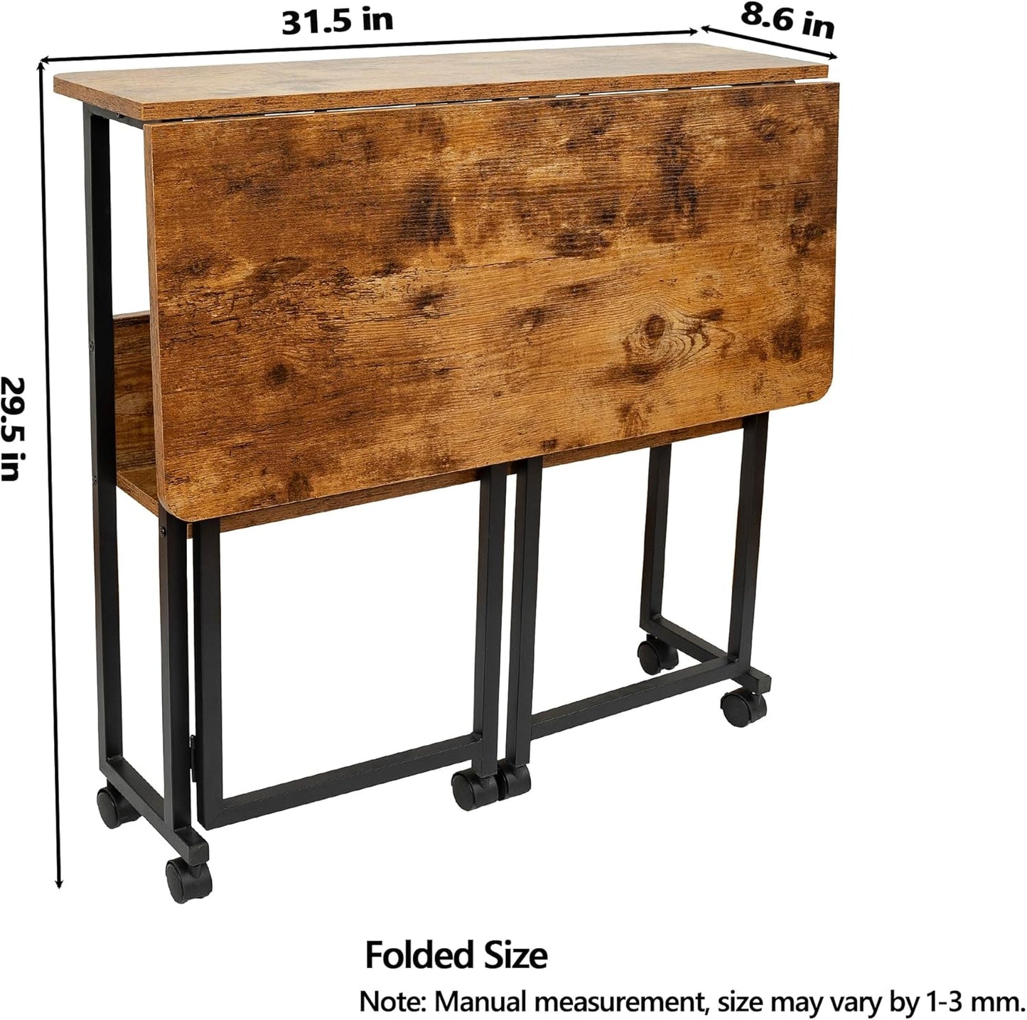 Mobile Foldable Desk w/Wheels and Feet Pads, Foldable Computer Desk, Folding Desk, Small Computer Desk for Small Spaces, Folding Table for Office Bedroom Living Room-Rustic Brown