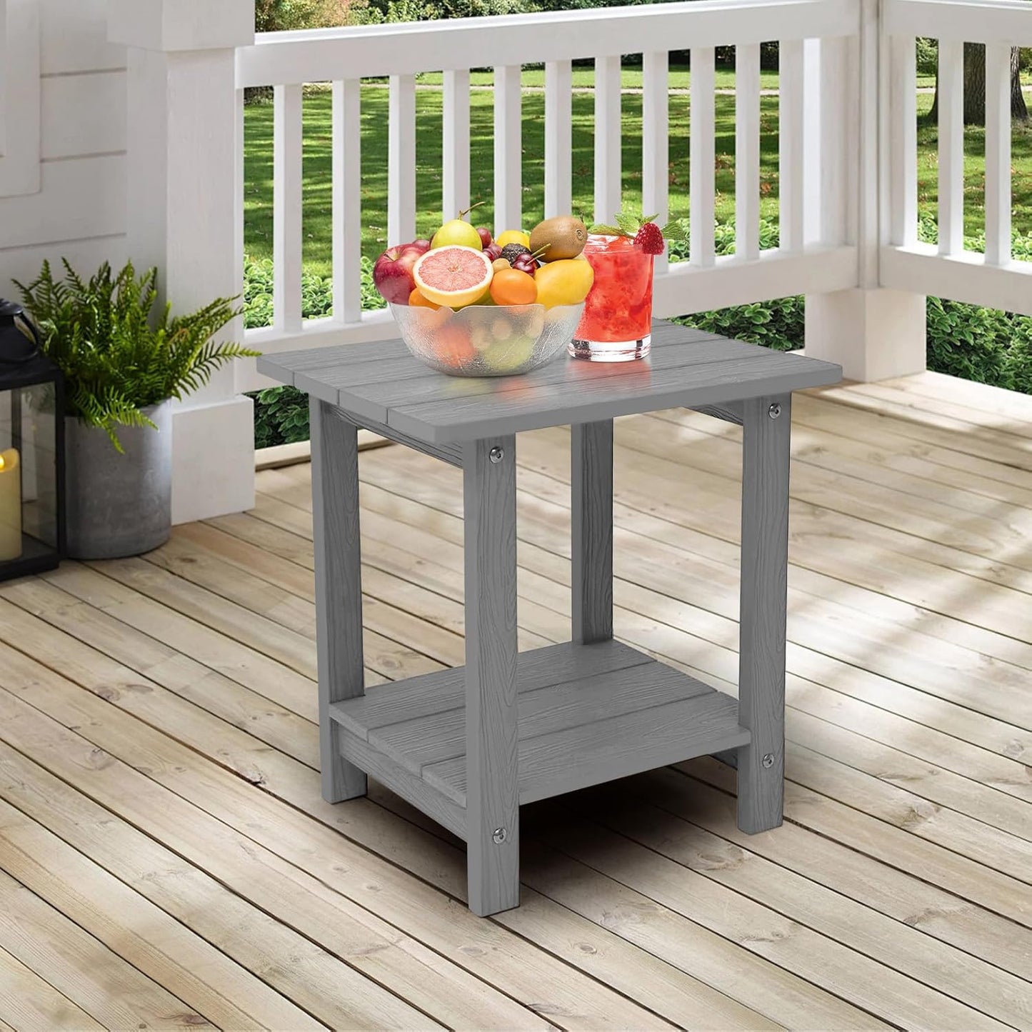 Melucivi Weather Resistant Outdoor Side Table, Double Small Adirondack Side Table for Adirondack Chair - Indoor Outdoor End Table, Patio Table for Pool, Deck and Porch (Dark Grey)