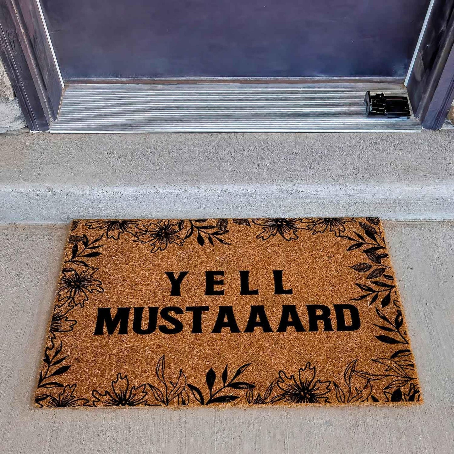 Funny Coir Doormat with Music Lover Yell Mustard - Front Door Mat, Entryway Welcome Mat, 23.7 x 15.7 inch