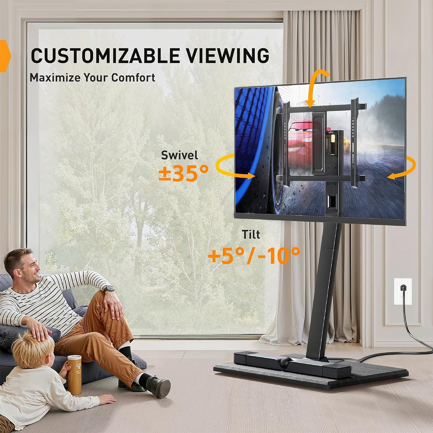 Perlegear Rolling TV Stand with Power Outlet, Tilt and Swivel Mobile TV Cart with Hidden Casters, Fits 30-70 Inch TVs, Height-Adjustable, 88 lbs Load Capacity, Max VESA 400x400mm, PGTVMC20