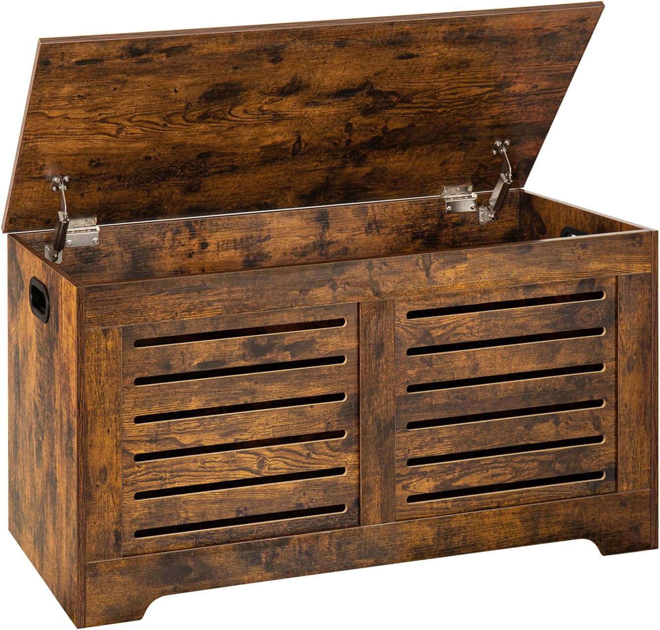 DINZI LVJ Storage Chest, Flip-Top Wooden Toy Box with 2 Safety Hinges, Retro Entryway Shoe Storage Bench, Sturdy Large Storage Trunk for Living Room, Bedroom, Easy Assembly, Rustic Brown