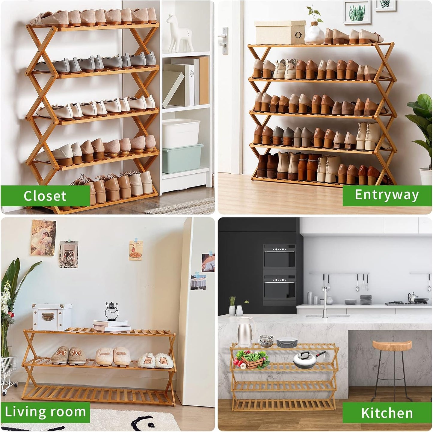 Choclaif Free Standing Shoe Racks for Closet, Shoe Shelf Bamboo Shoe Rack for Bedroom, Entryway Hallway Closet Living Room Organizer（5 Tier）
