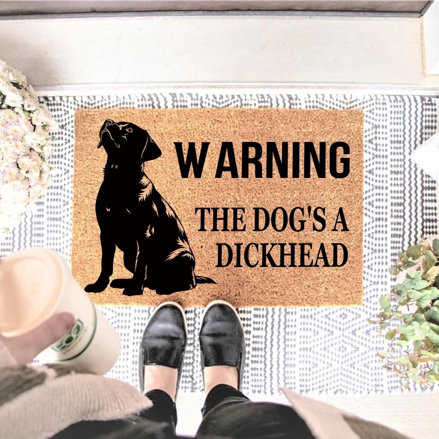 Funny Coir Doormat Warning Dog The Dog's A Dickhead Front Door Mat Entryway Outdoor Mat with Heavy Duty Front Porch Decor Welcome Mats House Warming Gift Coir Doormat Entry Brown Mat 23.7 x 15.7 inch