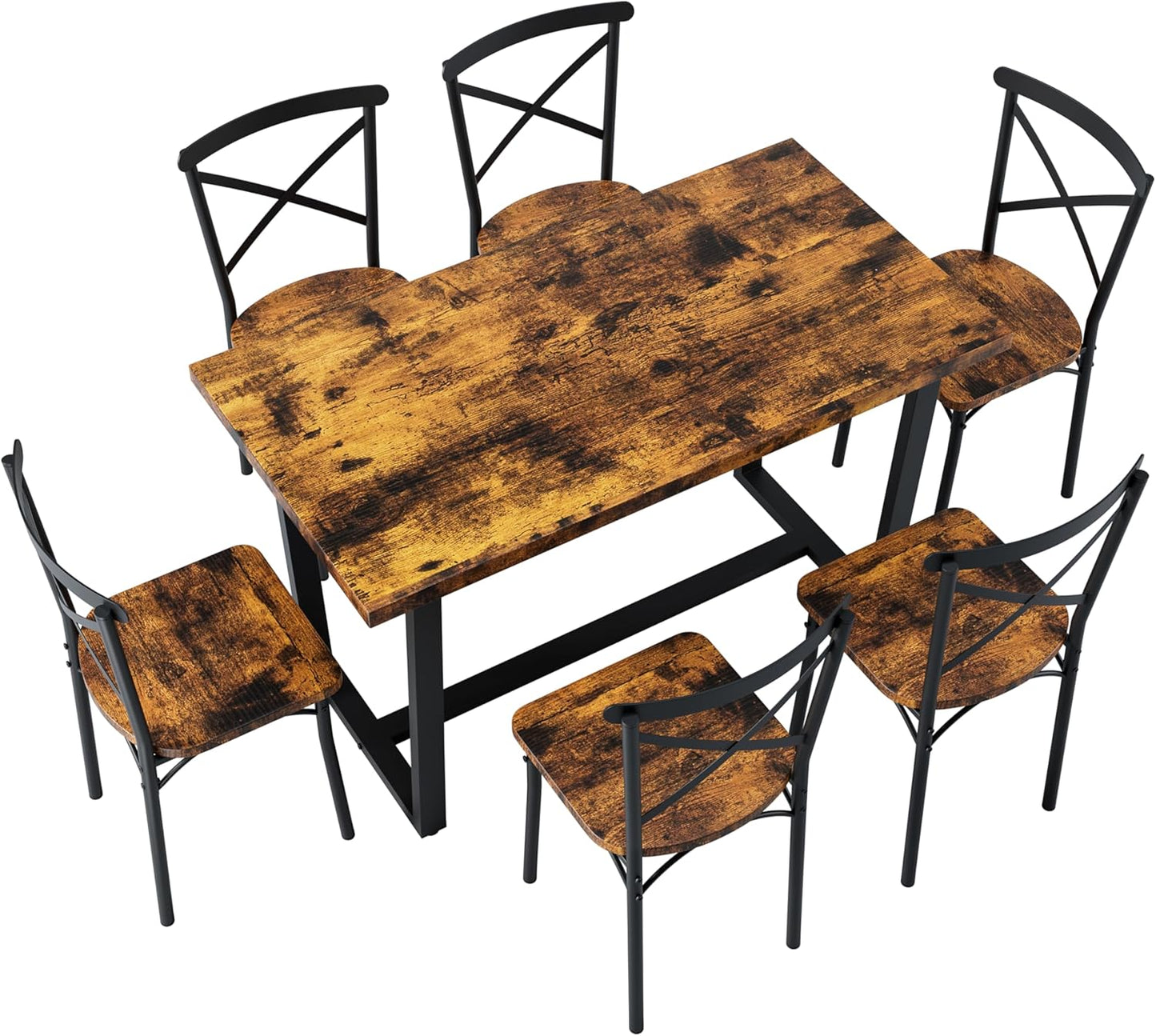 Ball & Cast 7 Pieces Dining Table Set,Kitchen Table and Chairs for 6 with 52" Table and 6 Chairs,Desk with Foot Pads,for Small Space,Apartment,Dining Room,Brown