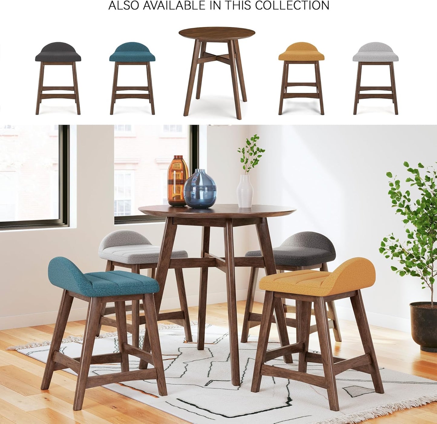 Signature Design by Ashley Lyncott Contemporary 28.5" Counter Height Upholstered Bar Stool with Foam Cushion, 2 Count, Mustard & Brown