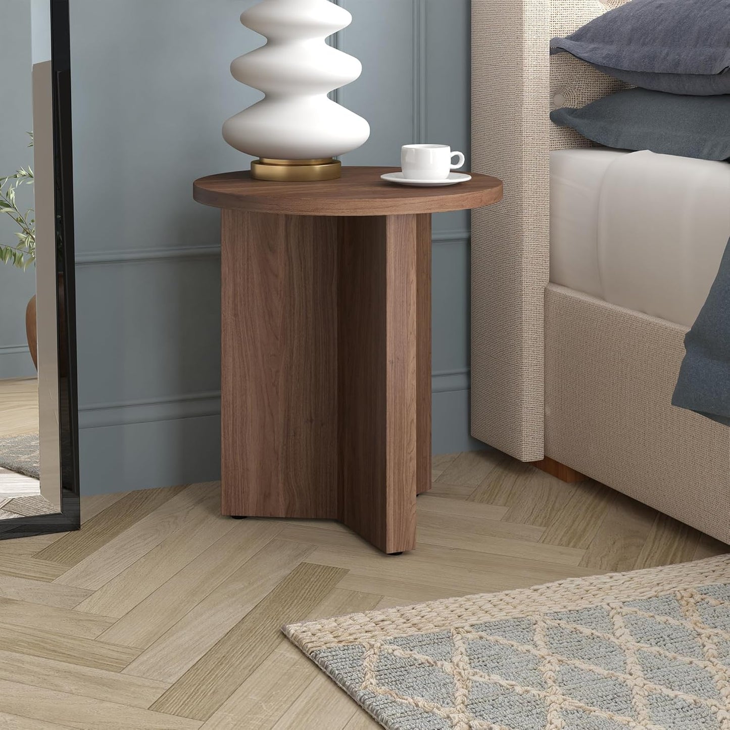 Henn&Hart 20" Wide Round Side Table in Satin Walnut, for Home, Living Room, Bedroom, Entertainment or Office