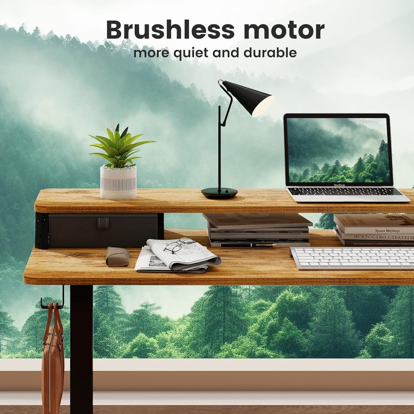 Standing Desk With Drawers and Brushless Motor,Electric Height Adjustable desk for Walking Pad,Ergonomic Stand Up Desk for Home Office & Gaming,3 Memory Height Preset & Hooks(48" x 24",Rustic Brown)