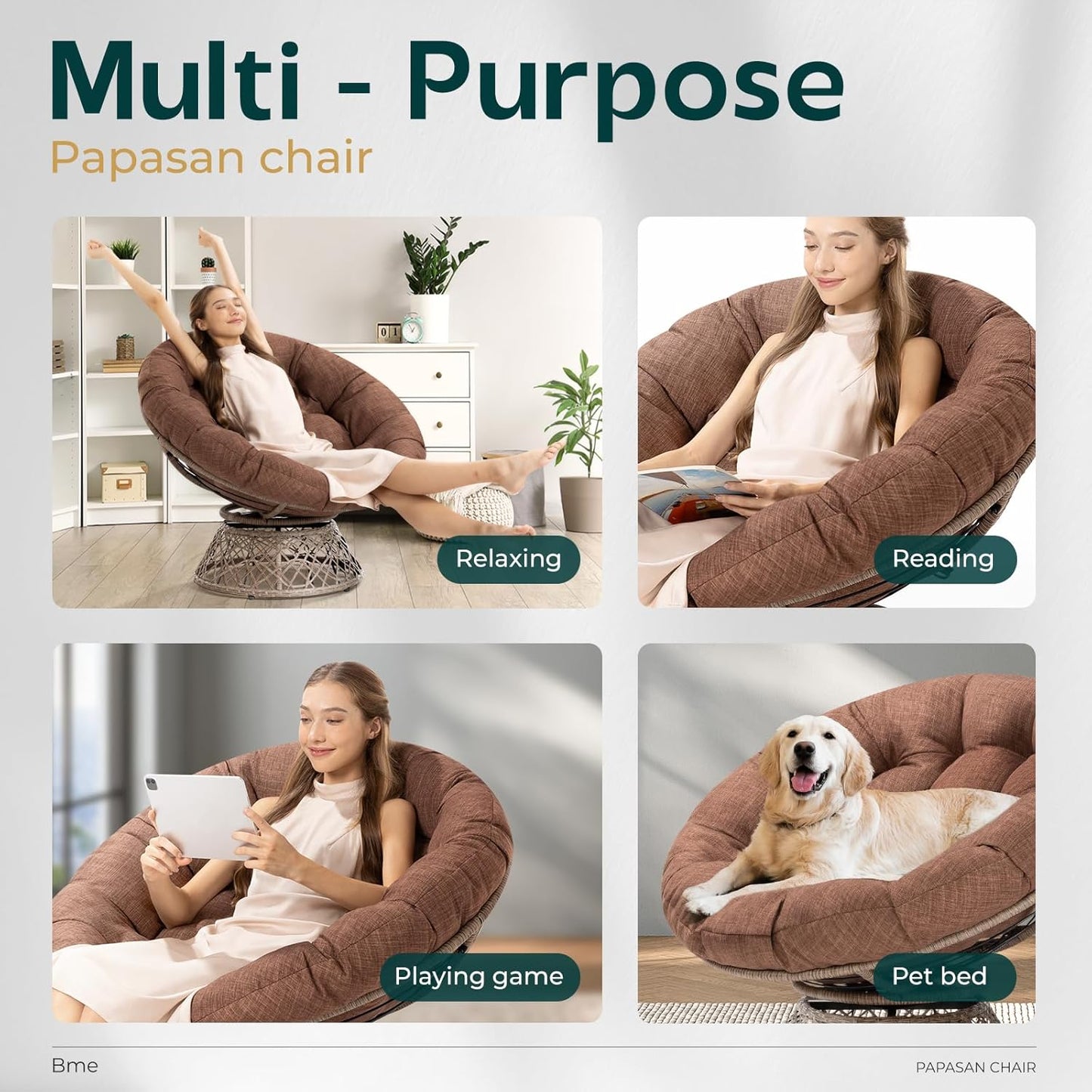 Bme 40" Ergonomic Wicker Papasan Chair