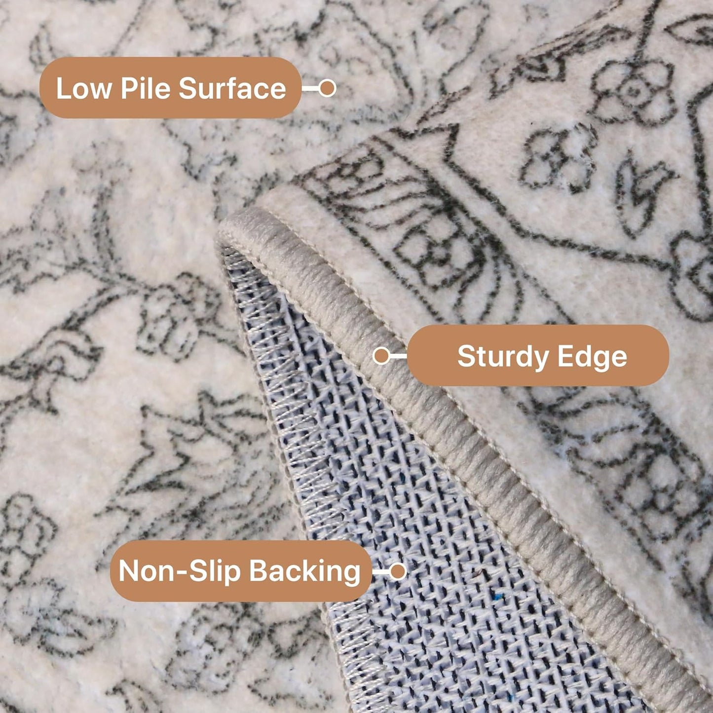 GENIMO 10x14 Area Rugs for Living Room, Machine Washable Non Slip Vintage Rugs, Low Pile Lightweight Chenille Print Rug for Bedroom, Dining Room, Home Office, Beige Line