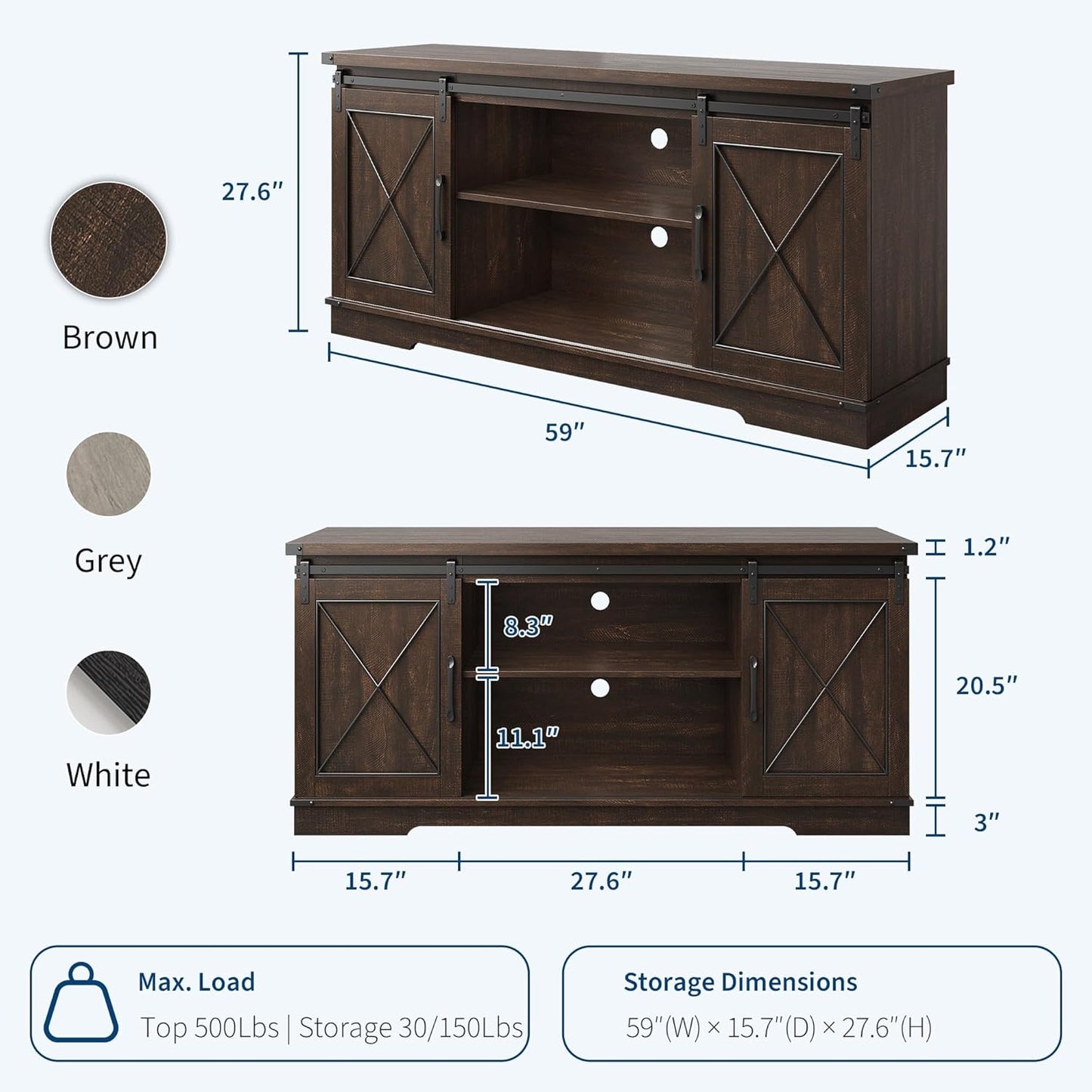 GAOMON Farmhouse 59" TV Stand Up to 65 Inches, Mid Century Modern TV Entertainment Center with Storage Cabinets & Open Shelves, Wood TV Cabinet for Living Room, Brown