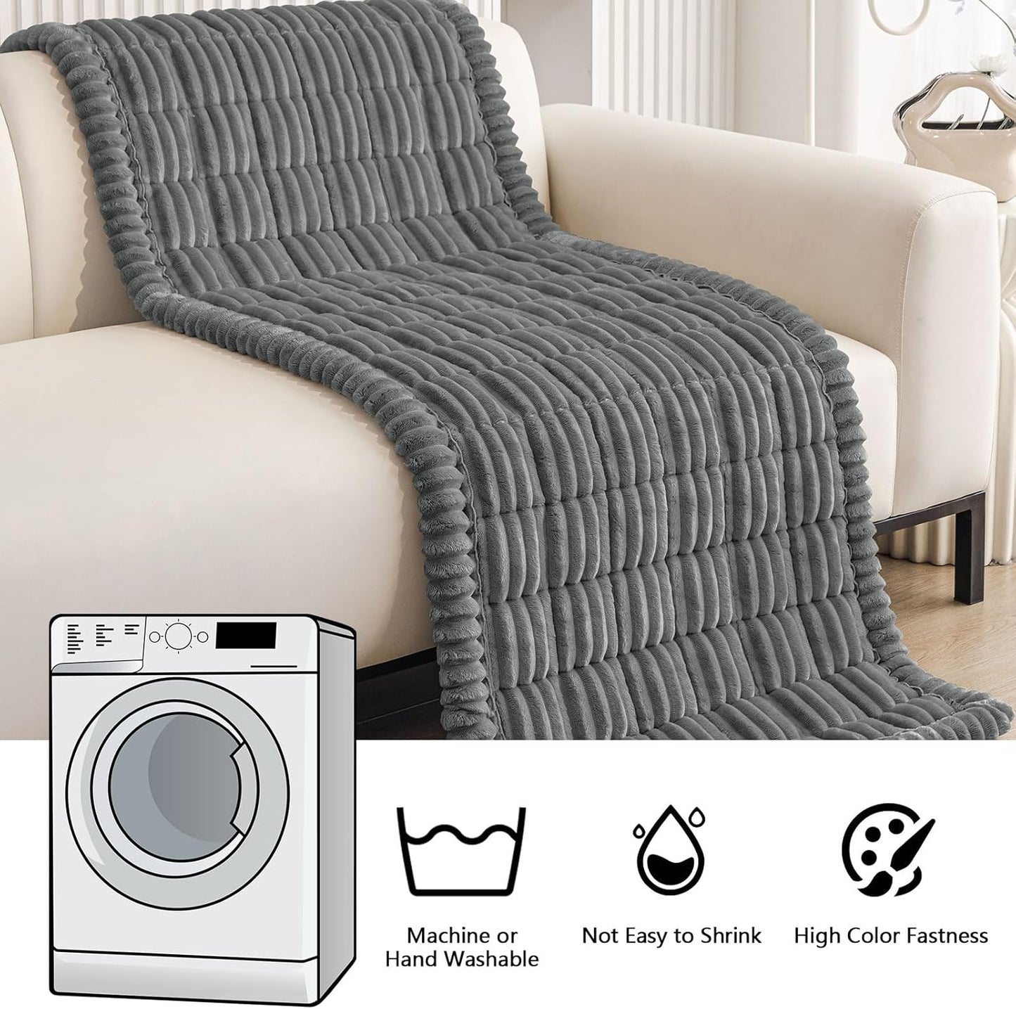 Smiry Couch Cover for Dogs Washable, Non Slip Fuzzy Pet Couch Covers for 3 Cushion Sofa Pet Friendly, Thick Soft Sofa Slipcovers Cushion Protector (Dark Grey, 27.6" x 59")