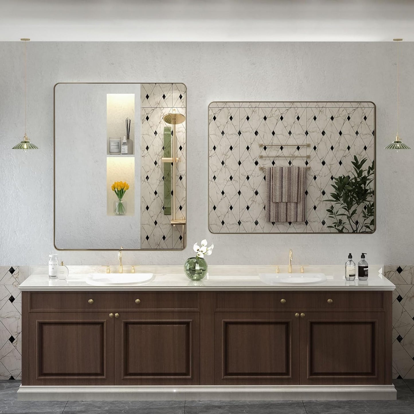 26x36 Inch Bronze Framed Mirror, Brushed Bronze Metal Bathroom Vanity Mirror for Wall, Modern Rectangle Mirror, Rounded Corner, Anti-Rust (Horizontal/Vertical)