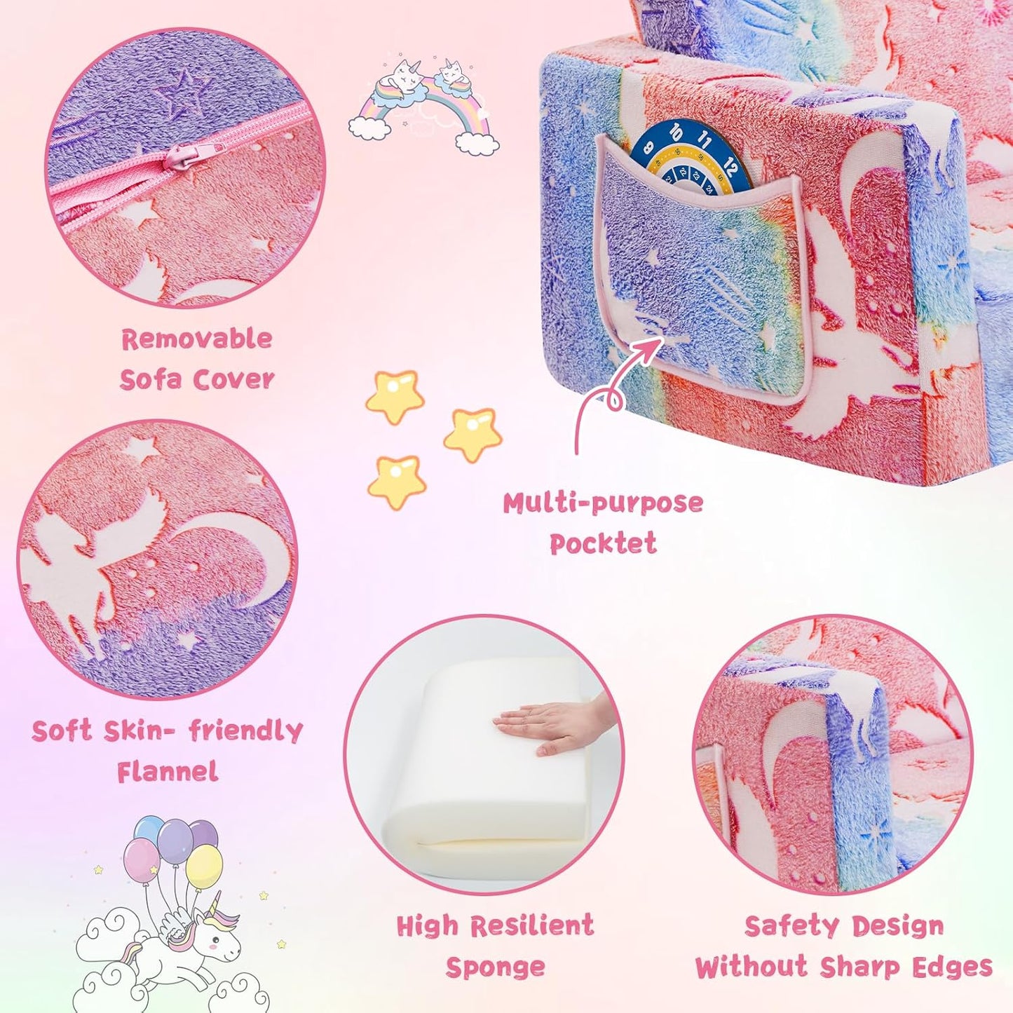 Toddler Chair Comfy,2-in-1 Soft Toddler Couch Fold Out for Kids,Convertible Sofa to Lounger,Gift for Girls and Boys Birthday,Elf,Large