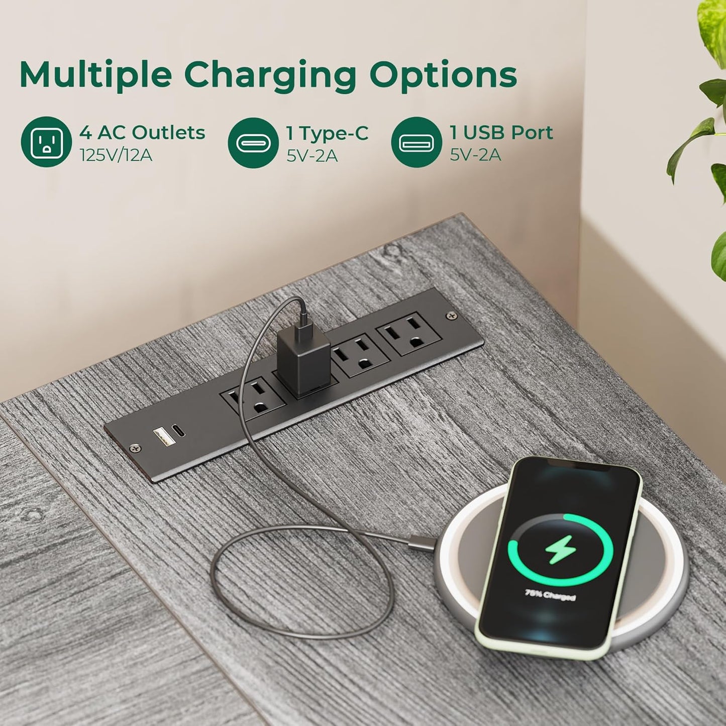 Huuger L Shaped Office Desk with Power Outlets, 55 Inch Computer Desk with 3 Drawers, Shelves, Reverisble for Gaming Corner Work Home Office Study, Grey