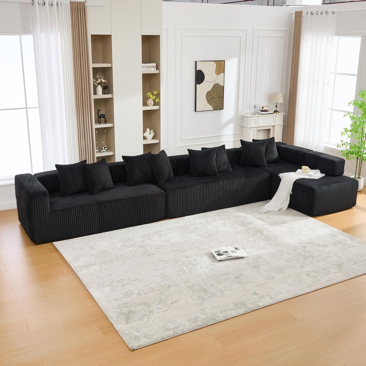 Eafurn DIY Combination Compression Modular Sectional Sofa with Double Chaise Lounge, 146" Oversized U Shaped Boneless Couch with Deep Seat Convertible Sleeper Sofabed w/Throw Pillows