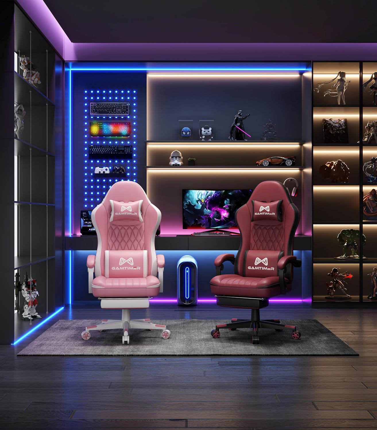 Gaming Chair, 400 lbs Adult Chair, High Back Computer Chair with Footrest and Linked Armrests, Office Video Game Chair with Lumbar Support (Pink)