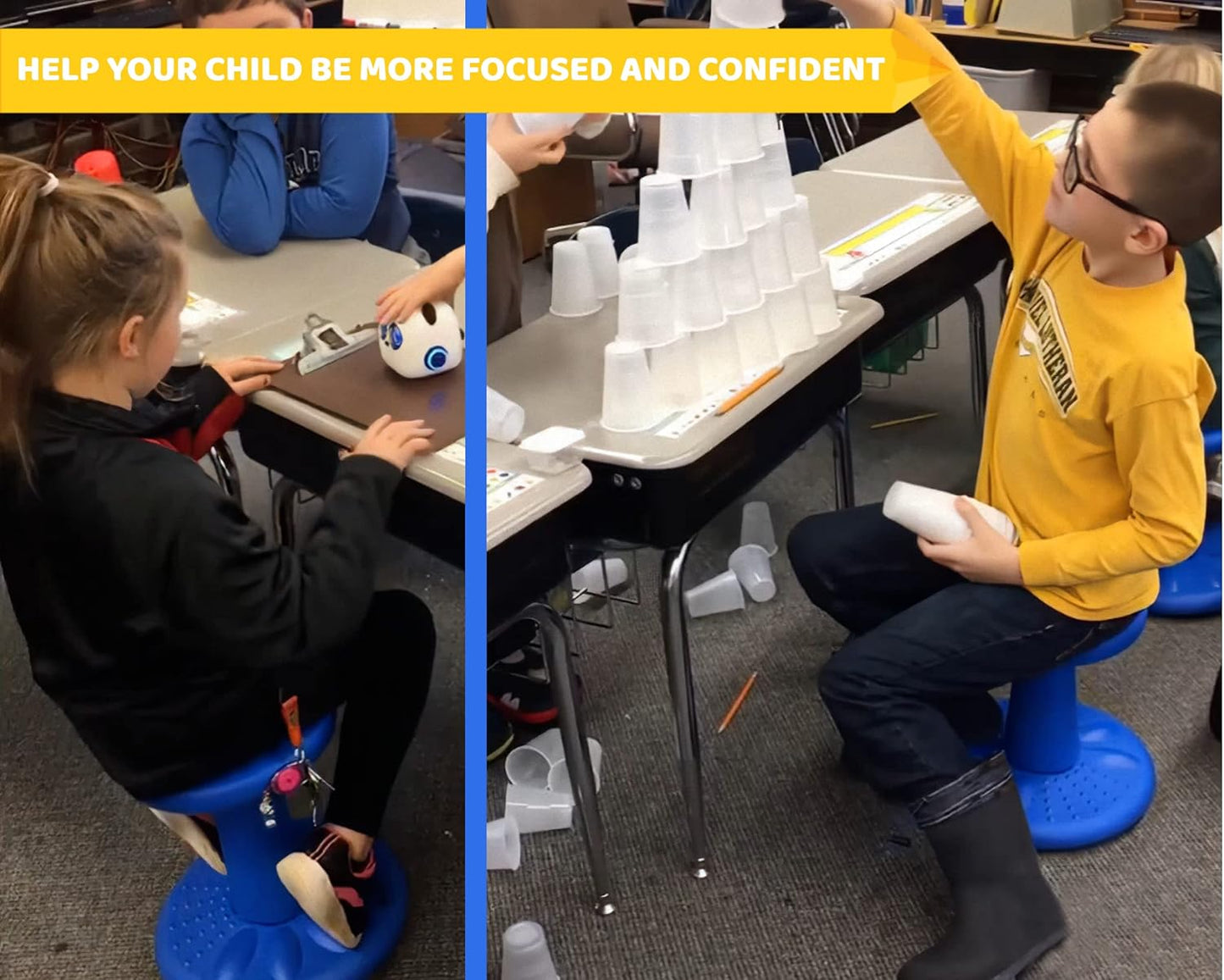 ActiveChairs Kids Wobble Stool, Flexible Seating for Preschool & Elementary Classrooms, Improves Focus, Posture & ADHD/ADD, 14" Active Desk Chairs, Ages 3-7, Blue