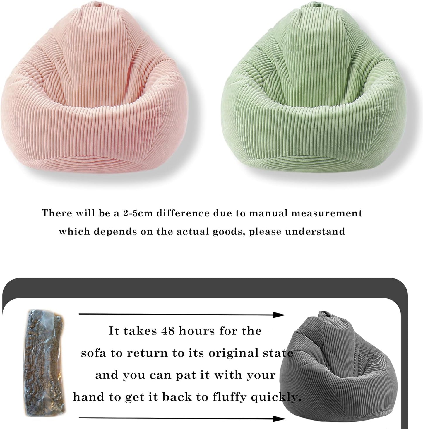 LPMOERA Bean Bag Chairs for Kids/Teen with Memory Foam Filling Bean Bag Sofa with Soft Corduroy Fabric BeanBag Chair for Living Room Bedroom College Dorm Reading Chair Light Pink